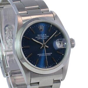 ROLEX DATEJUST 31 MM BLUE INDEX DIAL STAINLESS STEEL SMOOTH OYSTER WATCH 68240